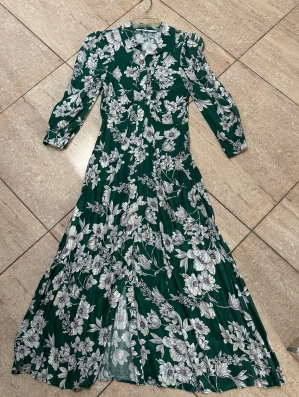 Zara XS Green Floral Maxi Dress